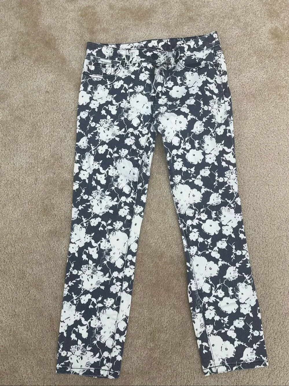 Tory Burch Floral Print Skinny Jeans Women’s Size 26 Blue White Cotton